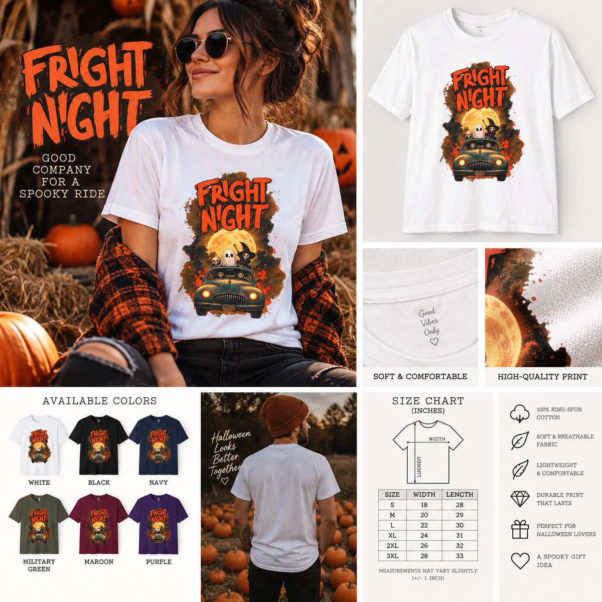 Fright Night Halloween Shirt | Spooky Ghost Tee | Retro Halloween T-Shirt | Halloween Gift