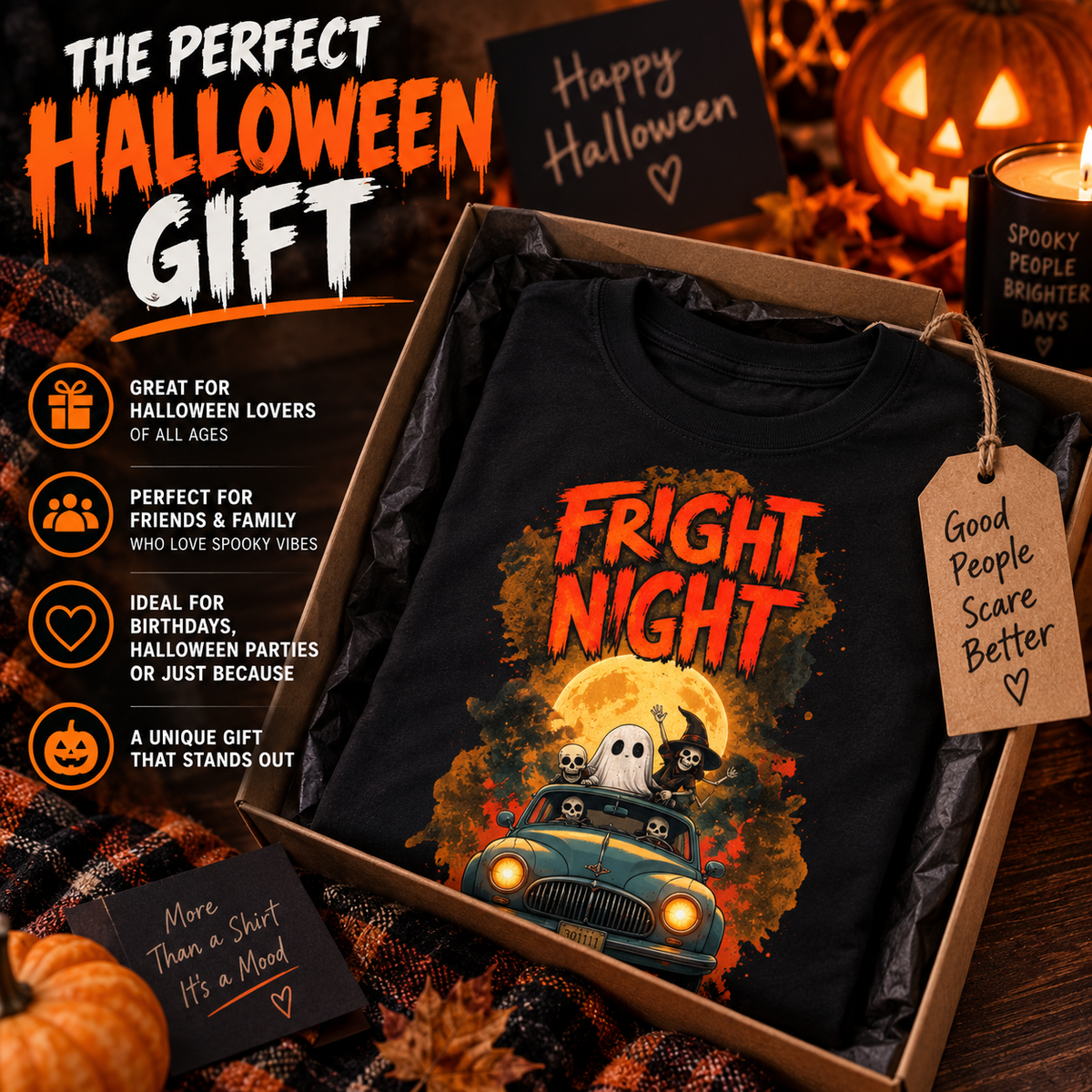 Fright Night Halloween Shirt | Spooky Ghost Tee | Retro Halloween T-Shirt | Halloween Gift