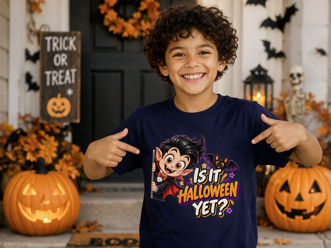 Is It Halloween Yet Kids Shirt | Cute Vampire Halloween Tee | Trick or Treat Shirt | Boys Halloween T-Shirt