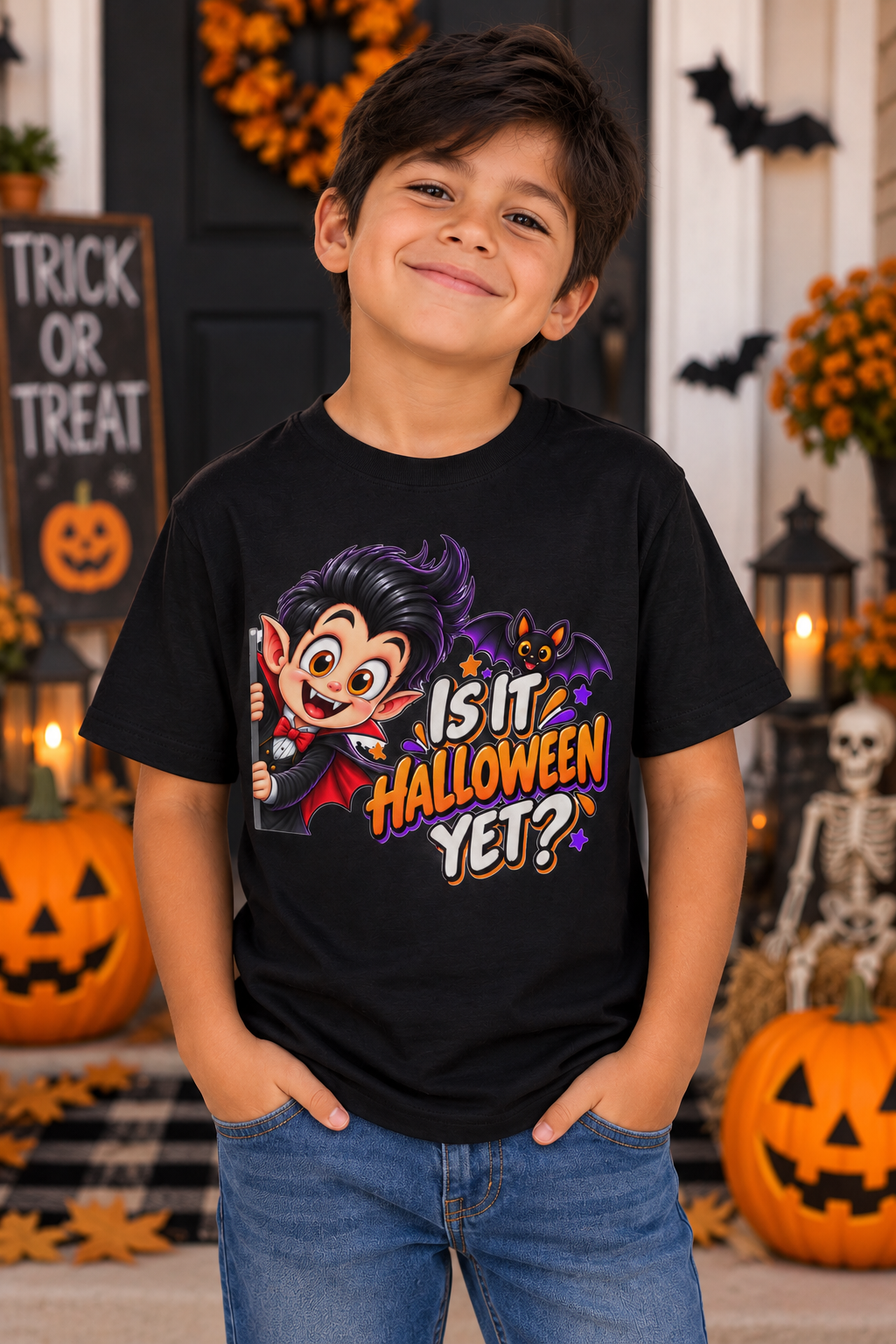 Is It Halloween Yet Kids Shirt | Cute Vampire Halloween Tee | Trick or Treat Shirt | Boys Halloween T-Shirt