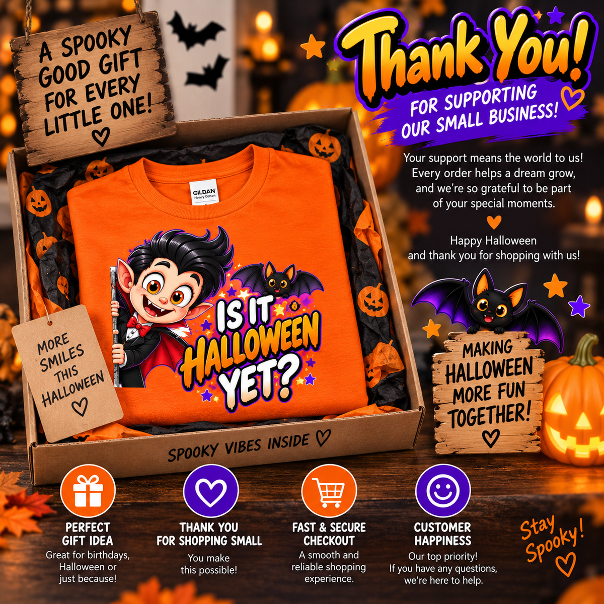 Is It Halloween Yet Kids Shirt | Cute Vampire Halloween Tee | Trick or Treat Shirt | Boys Halloween T-Shirt