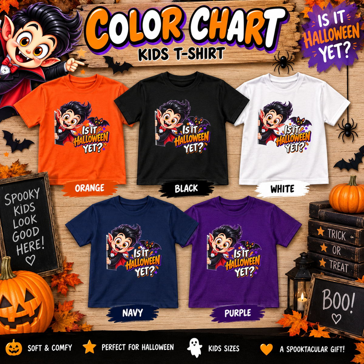 Is It Halloween Yet Kids Shirt | Cute Vampire Halloween Tee | Trick or Treat Shirt | Boys Halloween T-Shirt