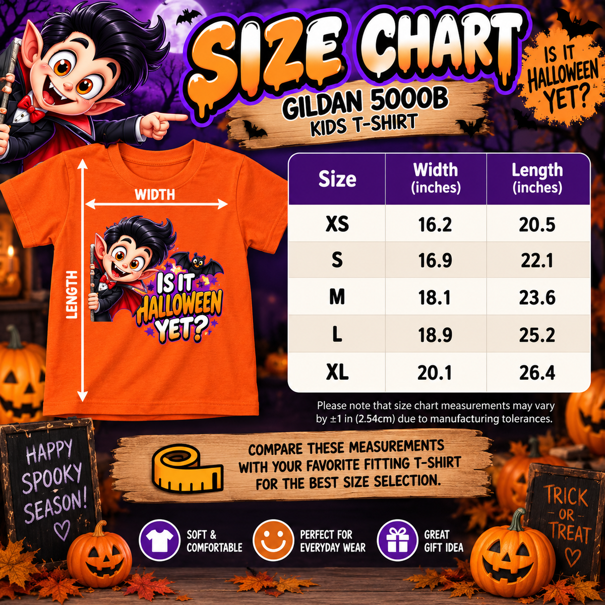 Is It Halloween Yet Kids Shirt | Cute Vampire Halloween Tee | Trick or Treat Shirt | Boys Halloween T-Shirt