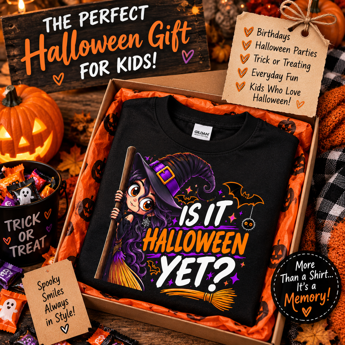 Kids Halloween Shirt | Is It Halloween Yet Witch Tee | Cute Halloween Shirt for Girls | Trick or Treat Kids Tee | Halloween Gift