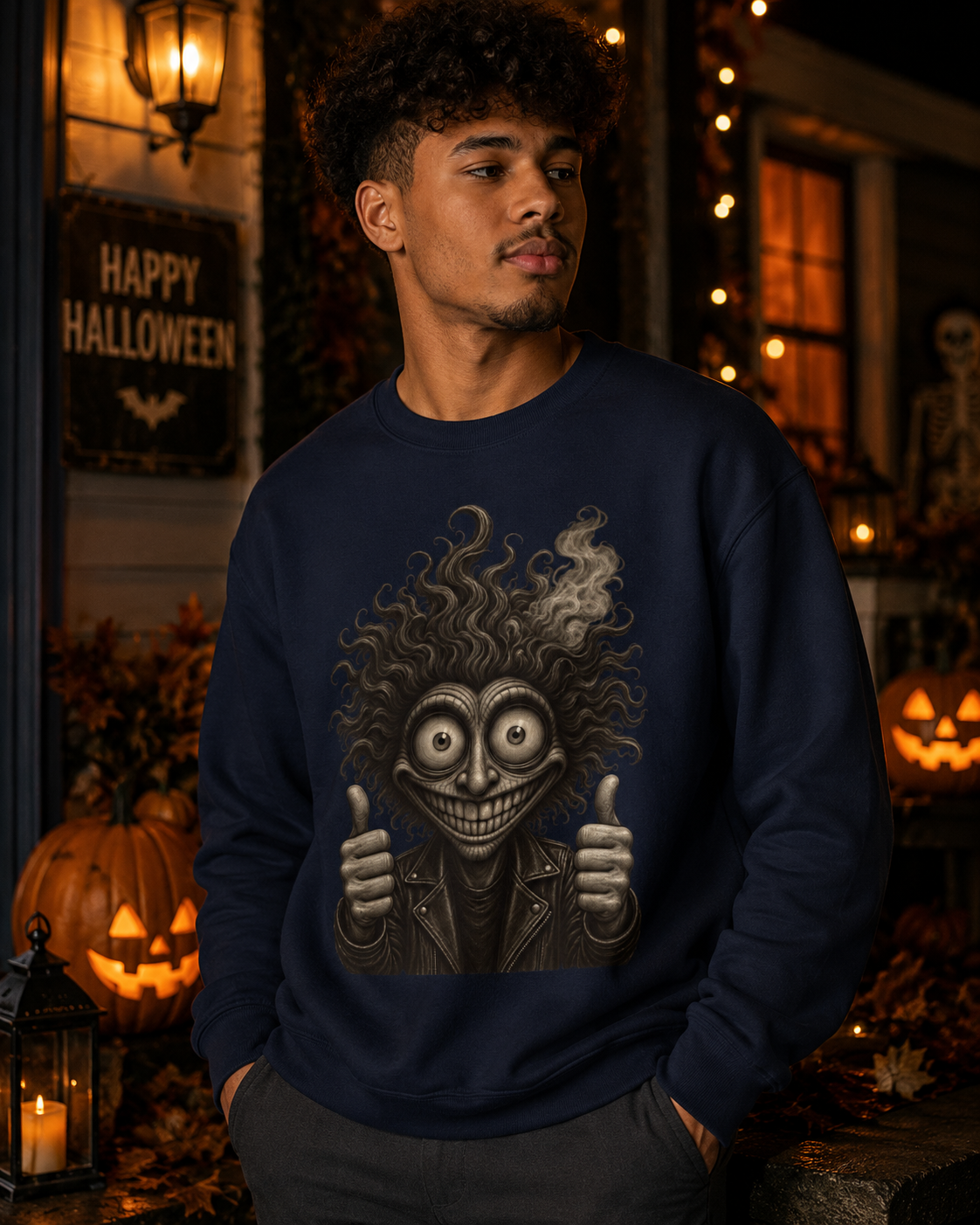 Grinning Monster Halloween Sweatshirt – Creepy Funny Crewneck