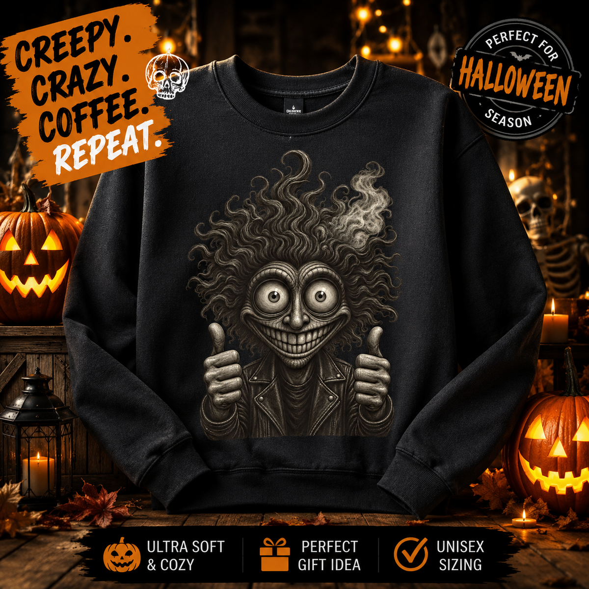 Grinning Monster Halloween Sweatshirt – Creepy Funny Crewneck