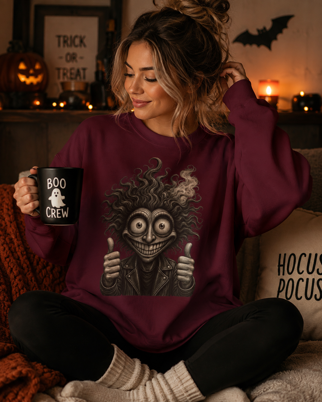 Grinning Monster Halloween Sweatshirt – Creepy Funny Crewneck