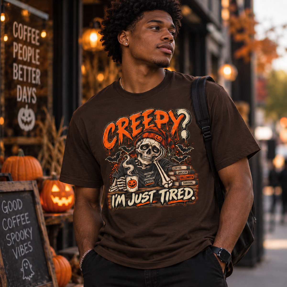Creepy? I'm Just Tired – Funny Skeleton Halloween T-Shirt