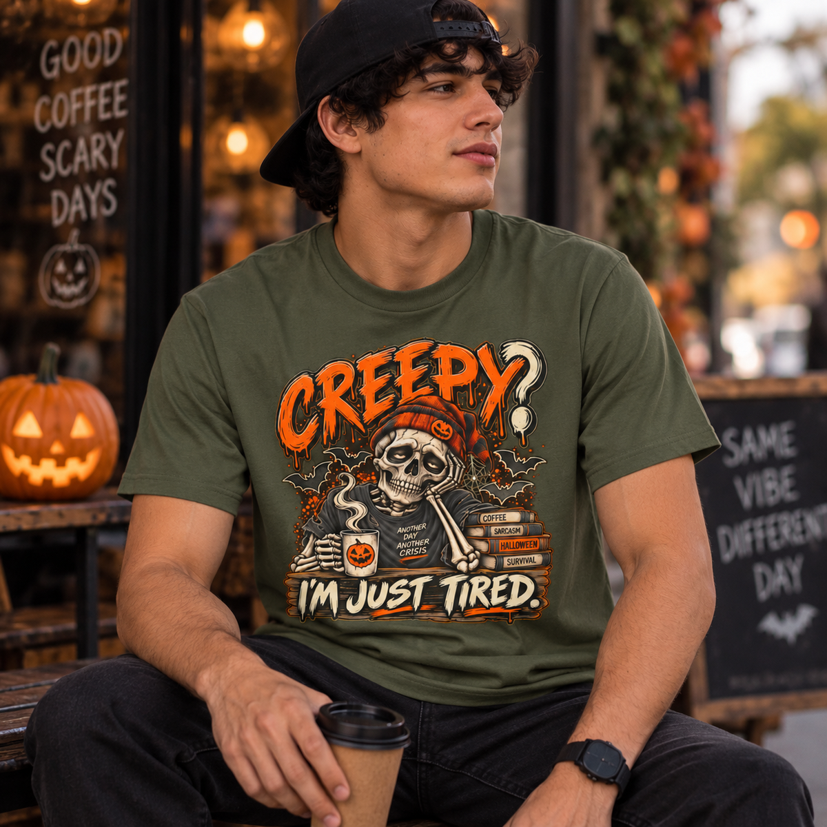 Creepy? I'm Just Tired – Funny Skeleton Halloween T-Shirt