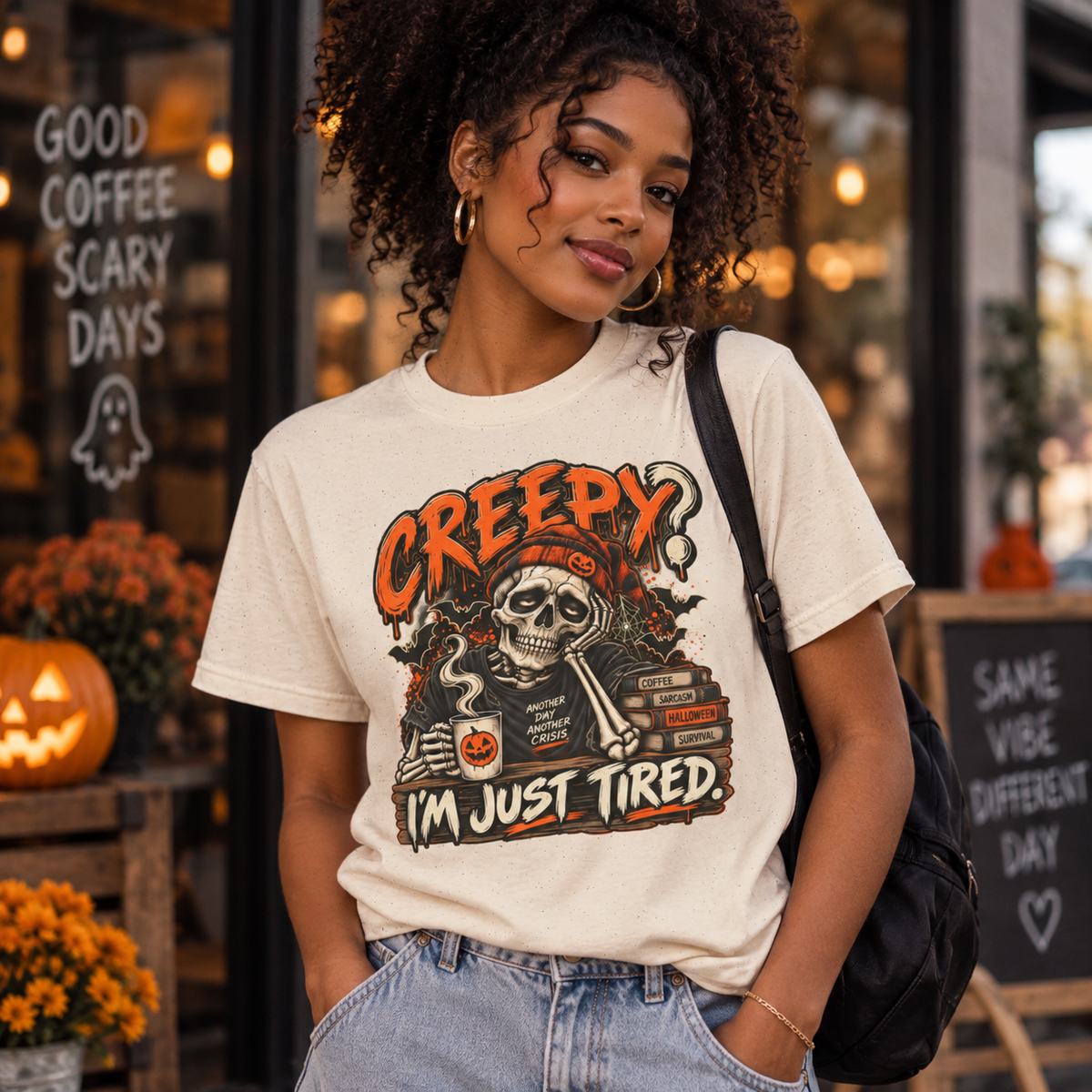 Creepy? I'm Just Tired – Funny Skeleton Halloween T-Shirt